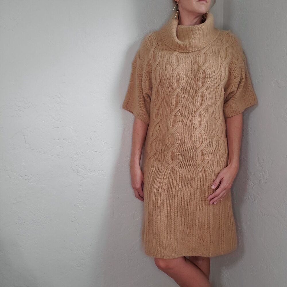 Cynthia Steffe womens chunky turtleneck cable sweater dress beige brown size M